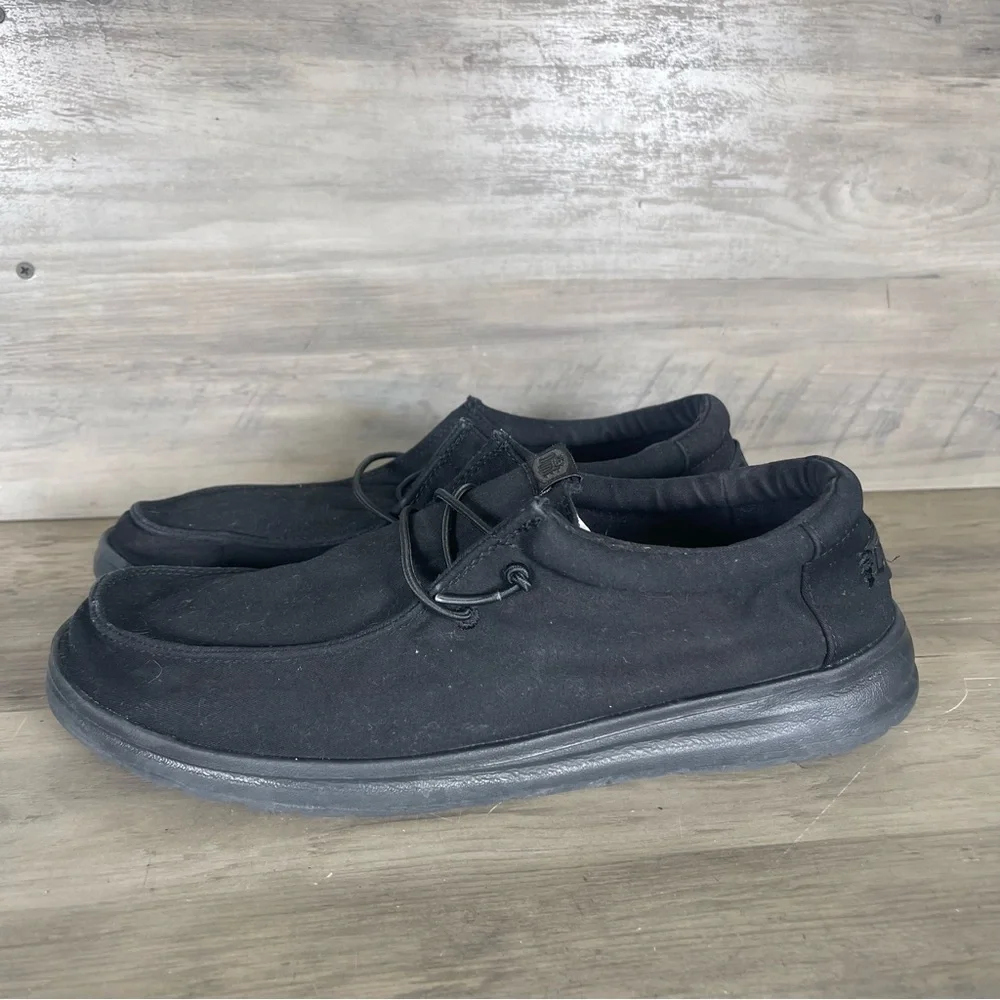 Hey Dude Wally X Mens 10 Triple Black Slip Resistant Work Wear Slip On‎ Shoes